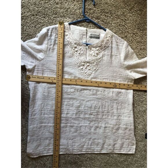 Alfred Dunner Women’s White With Rhinestones 3/4 Sleeve Blouse Size Petite 12 - Picture 7 of 7